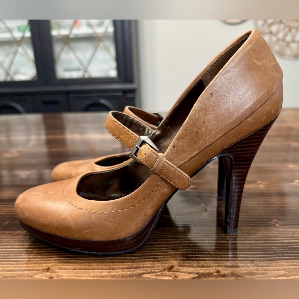 Vintage Nine West Round Toe Platform Brown Leather Mary Jane Heels Size 7.5 - Picture 5 of 9